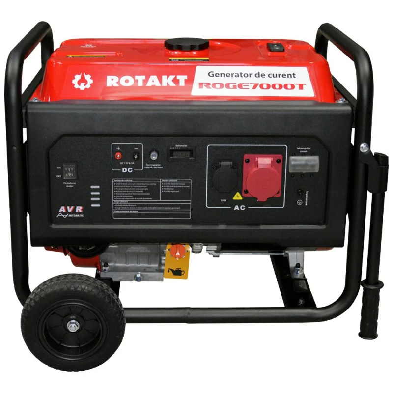 Generator curent Rotakt ROTAKT ROGE7000T putere 6.8KW 400V benzina pornire manuala AVR roti transport