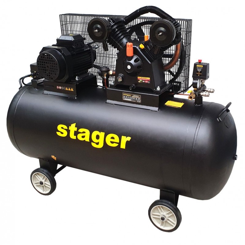 Compresor aer STAGER HMV0.6/370-10 453010637010, 370 L, 10 bar, 600 L/min, trifazat, angrenare curea