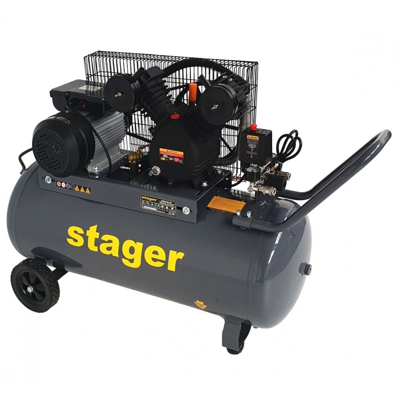 Compresor aer STAGER HMV0.25/100 4530100258, 100 L, 8 bar, 324 L/min, monofazat, angrenare curea