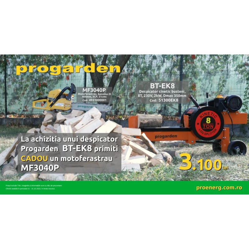 Despicator cinetic busteni ProGARDEN BT-EK8 51300EK8, 8 T, 230 V, 2 kW, Dmax 350 mm