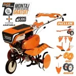 Motosapa Ruris 7500ACC3, roti cauciuc 4.00-8, rarita ajustabila, plug, adaptor, dispozitiv cartofi, cultivator multifunctional, accesoriu tractat, roti metalice 400 fara manicot