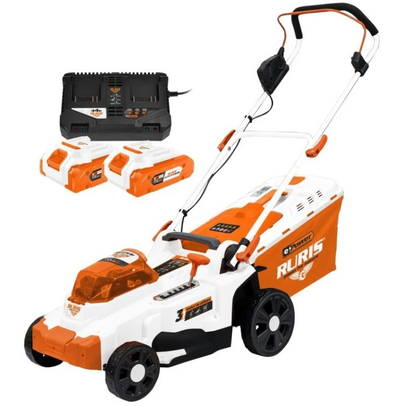 Masina de tuns gazon cu acumulator RURIS RXI3744e Power Alfa UP, latime lucru 37 cm, 25-75 mm, cos 35 litri, 2 x Li-Ion 20V, 4Ah, incarcator dublu