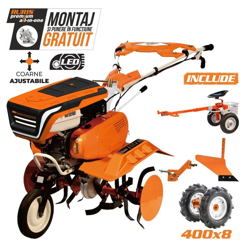 Motosapa RURIS 7500ACC2, 7 CP, 4 timpi, 208 cc, roti cauciuc 4.00-8 + plug + adaptor + accesoriu pentru tractat