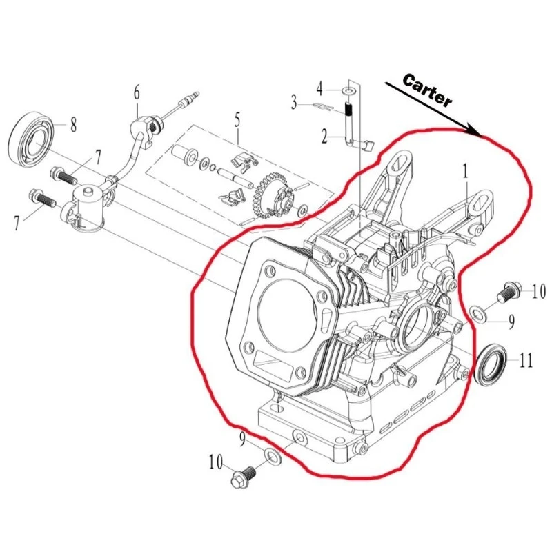 Carter motor 168f RURIS PS168f-2-1, compatibil piston 68 mm, pentru motosapa Ruris 6 cp, 6.5 cp