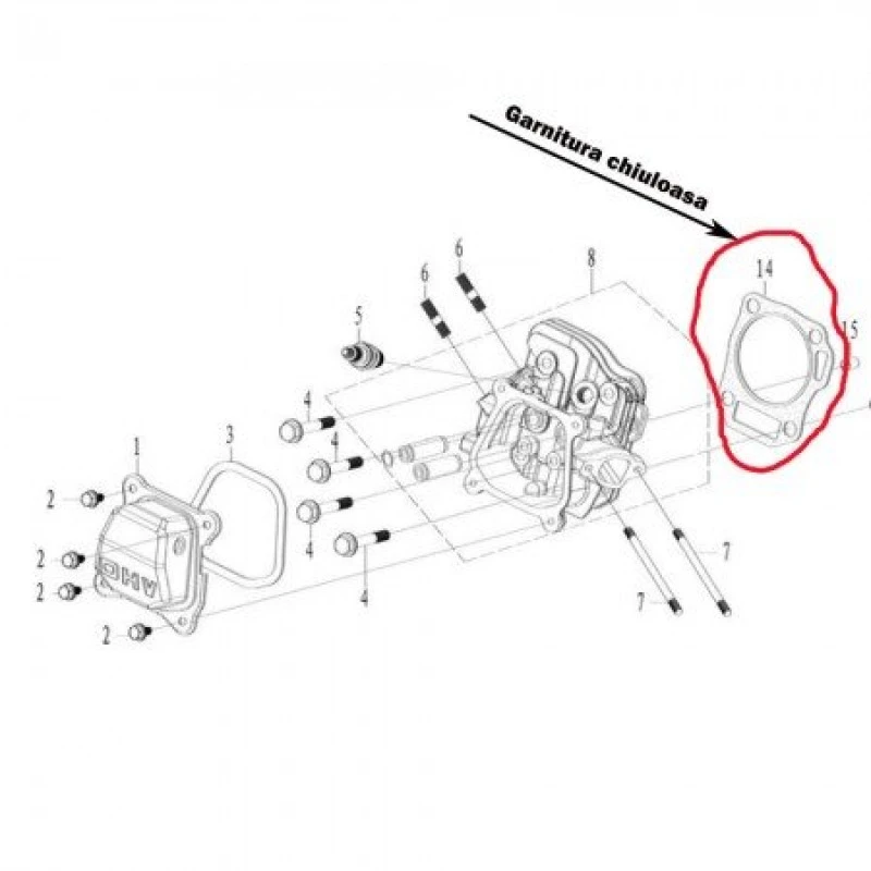 Garnitura chiuloasa motor 168f RURIS PS168f-1-14, pentru motosapa Ruris 6 cp, 6.5 cp, 7 cp