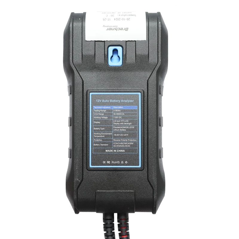 Tester baterie digital cu imprimanta 12-24V, testare 3-360 Ah, protectie polaritate inversa, afisaj LCD color