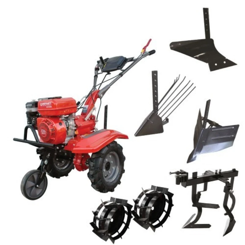 Pachet Motocultor Rotakt. RO100RS, 7 CP, benzina, Plug de arat - Plug de bilonat - Plug de scos cartofi - Cultivator -Roti metalice 4.00-8  (041253)
