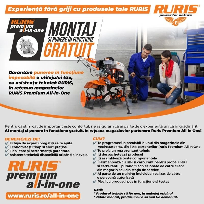 Drujba pe benzina RURIS RM420, motor Khumma, 2 timpi, 2.8 CP, 45.4 CC, lungime lama 40 cm, aprindere electronica, carburator Walbro