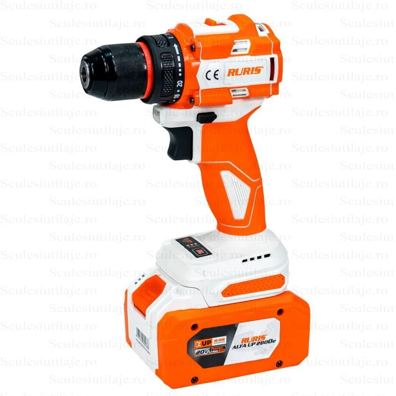 Masina de gaurit/insurubat cu acumulator RURIS RMX1260 Power Alfa Up 1260RMA2024, 60 Nm, 0-450-2000 rpm, accesorii, 1 x Li-Ion 20V, 2Ah, incarcator