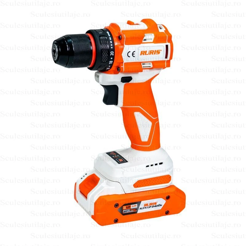 Masina de gaurit/insurubat cu acumulator RURIS RMX1260 Power Alfa Up 1260RMA2024, 60 Nm, 0-450-2000 rpm, accesorii, 1 x Li-Ion 20V, 2Ah, incarcator