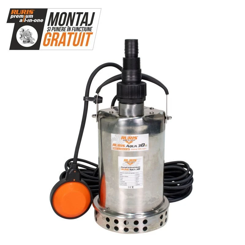 Pompa submersibila RURIS AQUA 30, pentru apa curata, 550 W, inaltime maxima refulare 7.5 m, debit 8.5 mc/h, carcasa inox