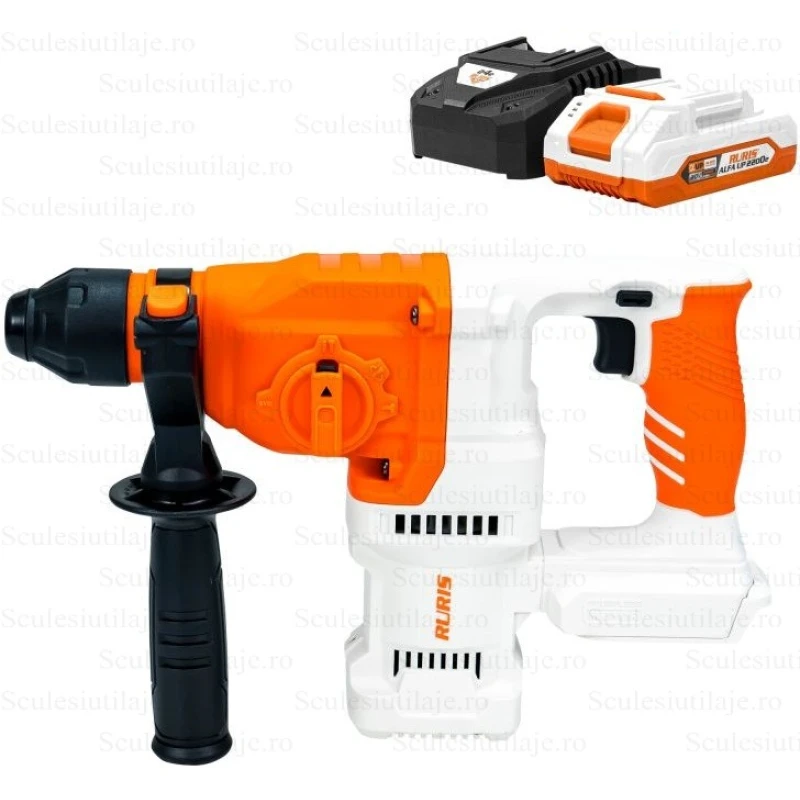 Ciocan rotopercutor pe acumulator RURIS RMX2813 Power Alfa Up 2813RMA2024, SDS Plus, 1150 rpm, 5100 bpm, 2.8 J, acumulator Li-Ion 20V, 2Ah, incarcator