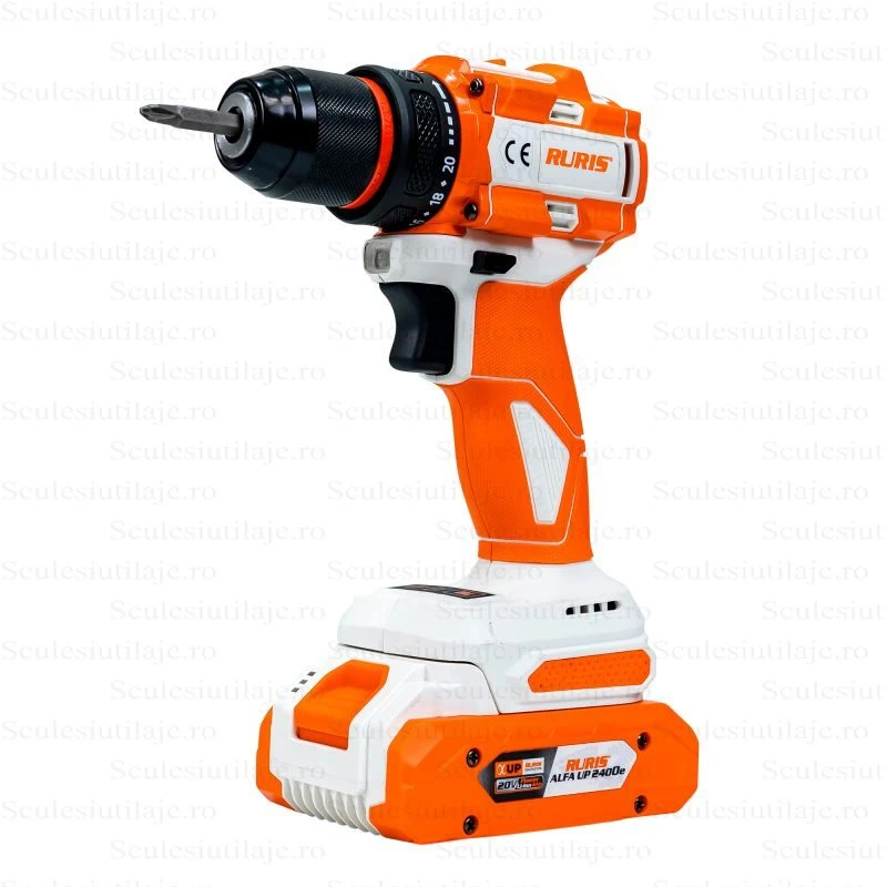 Masina de gaurit/insurubat cu acumulator RURIS RMX1260 Power Alfa Up 1260RMA2024, 60 Nm, 0-450-2000 rpm, accesorii, 1 x Li-Ion 20V, 2Ah, incarcator