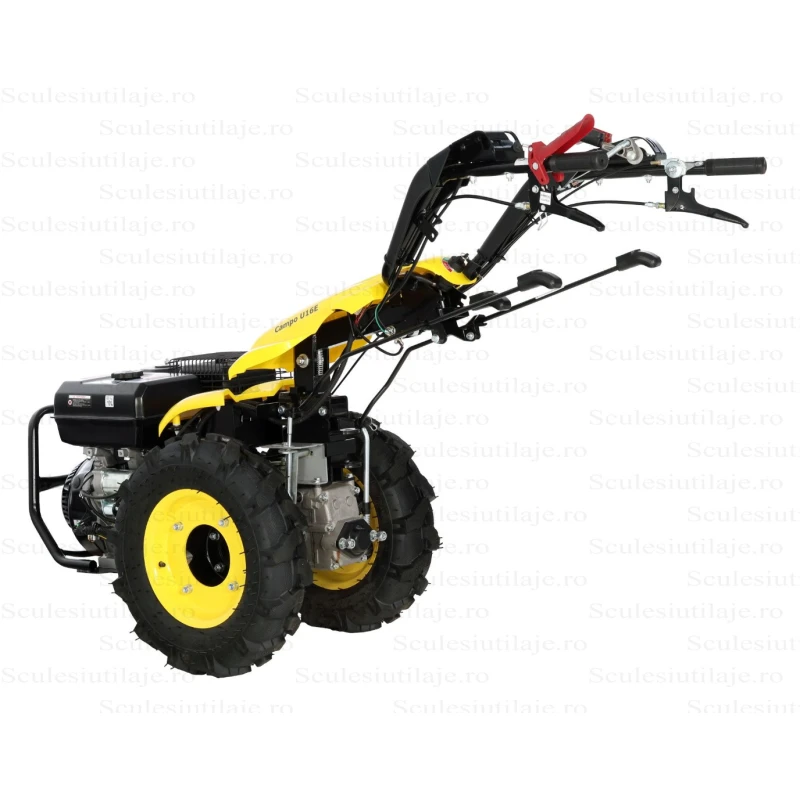 ProGARDEN Campo U16E motocultor multifunctional 14CP, benzina, EU V, pornire electrica, 3+2 viteze, reductor + FT90 freza tractata 900mm + BC120M bara cosire mobila 120cm