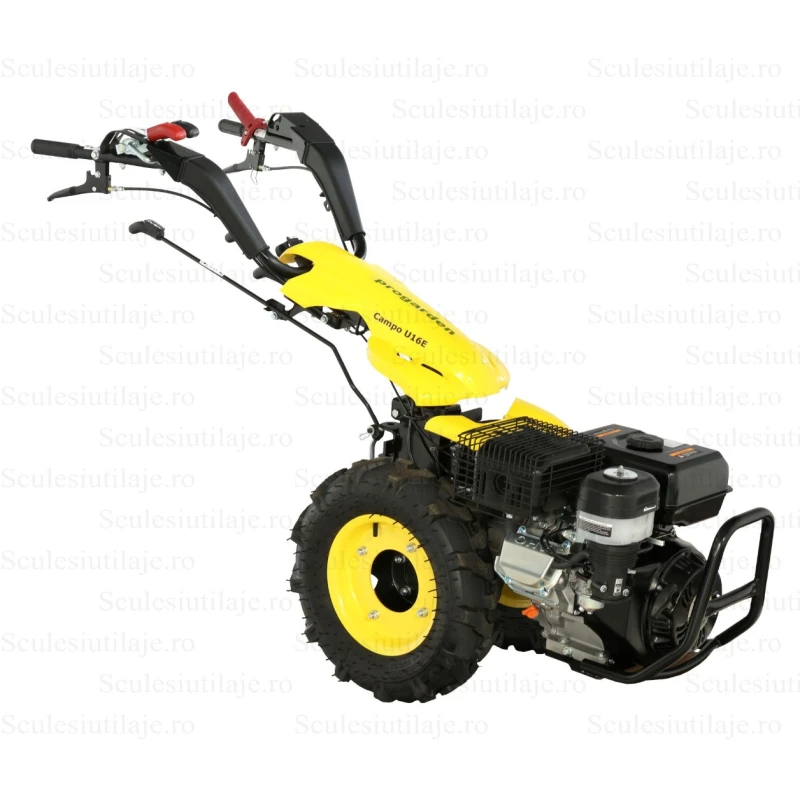 ProGARDEN Campo U16E motocultor multifunctional 14CP, benzina, EU V, pornire electrica, 3+2 viteze, reductor + FT90 freza tractata 900mm + BC120M bara cosire mobila 120cm