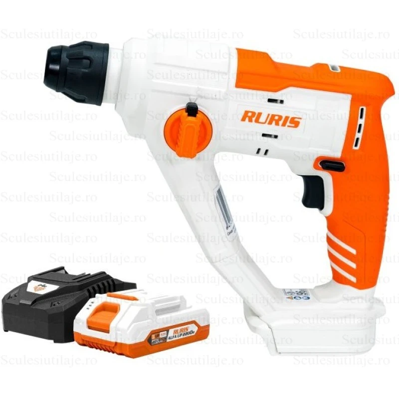 Ciocan rotopercutor cu acumulator RURIS RMX1210 Power Alfa Up 1210RMA2024, SDS Plus, 900 rpm, 5100 bpm, 1.5 J, 1 x Li-Ion 20V, 2Ah, incarcator