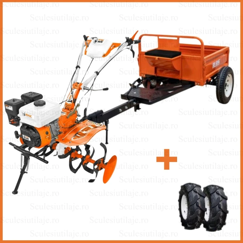 Motosapa RURIS DAC 185 + roti cauciuc 5.00-8 18512024, putere neta 7.5 CP + Remorca Ruris 450S