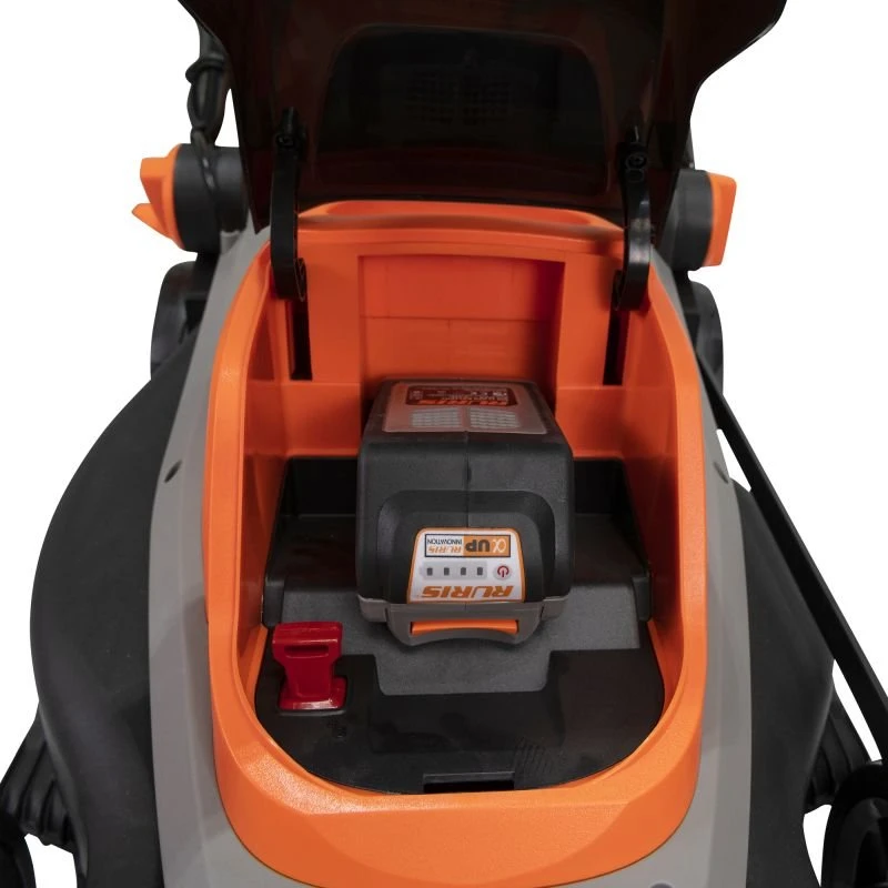 Masina de tuns gazon pe acumulator RURIS RXI 4345e, latime taiere 430 mm, inaltime de lucru 25-80 mm, cu acumulator Li-Ion 20 V 5 Ah, incarcator