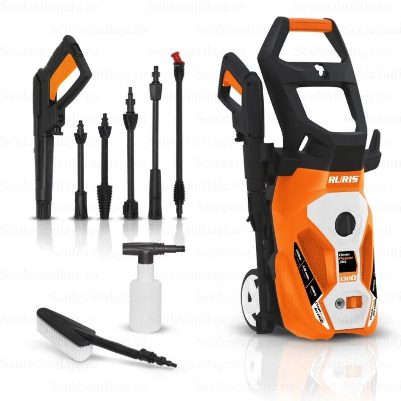 Aparat de spalat cu presiune RURIS Clean Power Jet 1300, 1600W, 130 Bar, 7L/min, Furtun 6m, Cablu 5m, 6 kg
