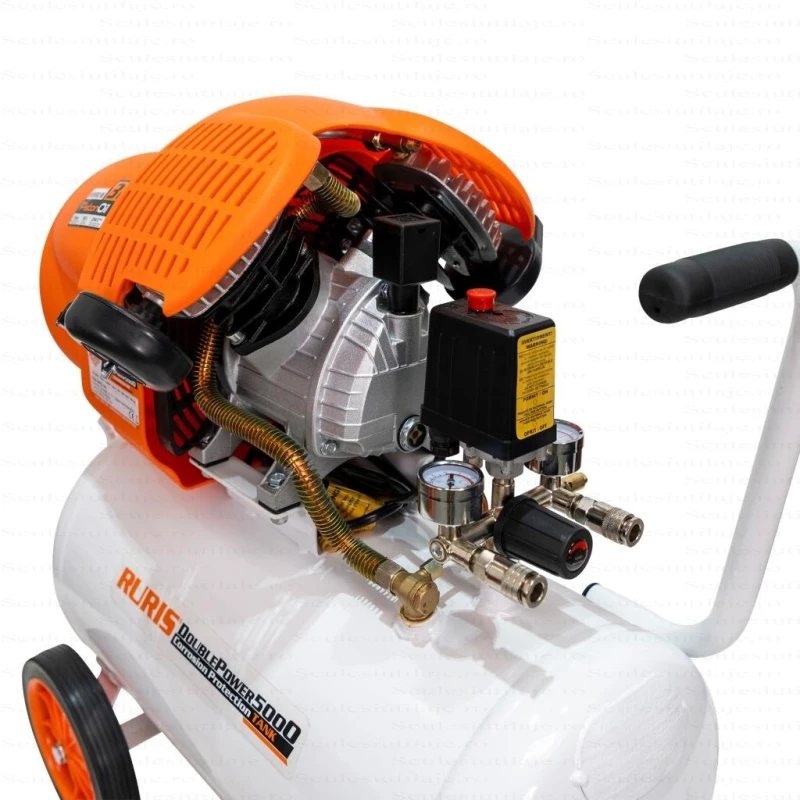 Compresor Aer RURIS Double Power 5000 – 2200W, 3CP, 50L, 354 l/min, 8 Bar, 2 Cilindri, 2 Iesiri cu Manometru