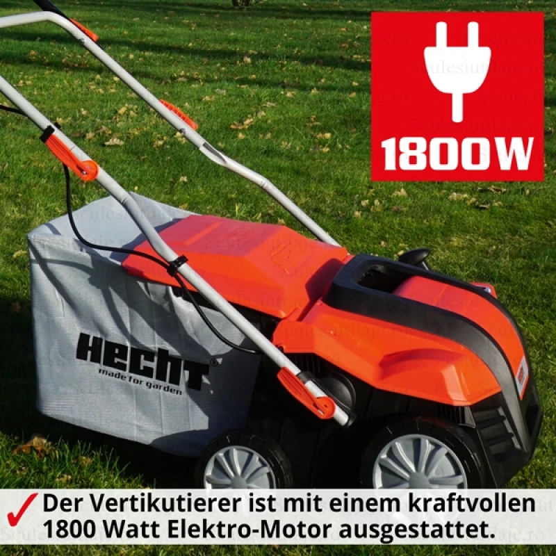 Scarificator si aerator electric HECHT 1848 2 in 1, putere motor 1800 W, sac colectare 55 litri, latime de lucru 40 cm