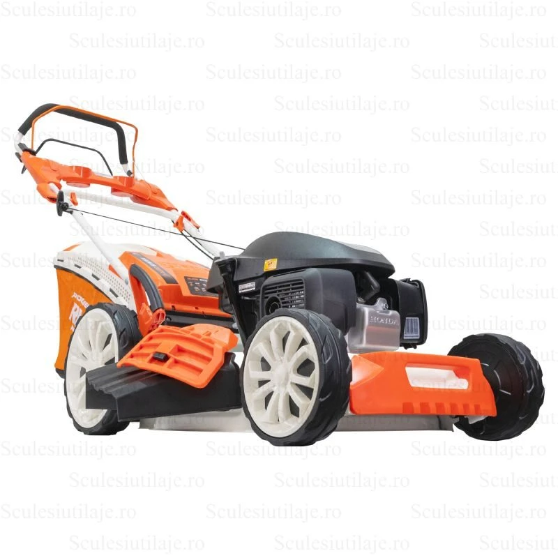 Masina de tuns gazon RURIS RX555S, 5.2 CP, 530 mm, autopropulsata, motor Honda GCV200, 65L, functie mulching, carcasa metalica