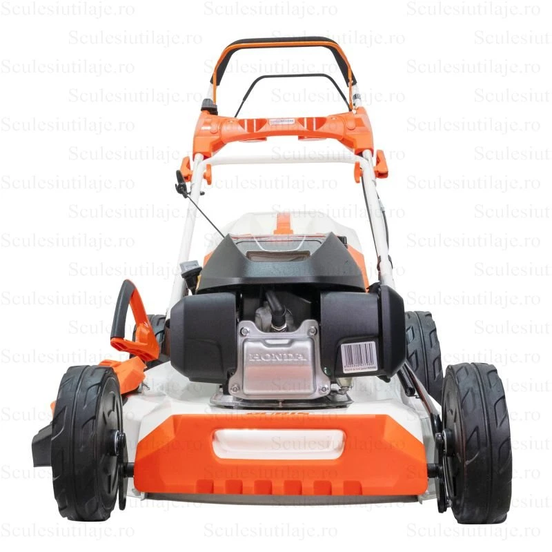 Masina de tuns gazon RURIS RX555S, 5.2 CP, 530 mm, autopropulsata, motor Honda GCV200, 65L, functie mulching, carcasa metalica