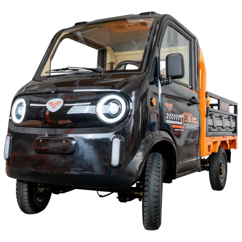 Triciclu electric pick-up RURIS Pilot 5000N, putere maxima 4900 W, autonomie pana la 130 km, cu volan, viteza maxima de 25 km/h, conform reglementarilor UE, fara permis, negru