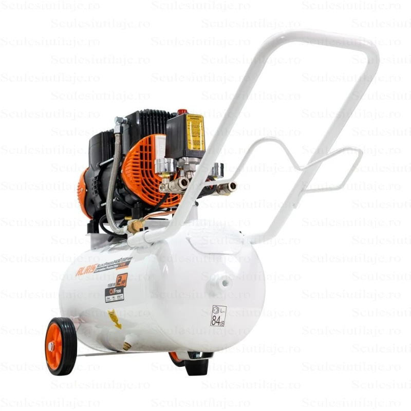 Compresor Silentios RURIS Silent Power 2400 OilFree – 1500W, 2CP, 24L, 236 l/min, 8 Bar, Fara Ulei, 2 Cilindri, 2 Iesiri, Protectii Multiple