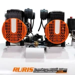 Compresor Silentios RURIS Silent Power 10000 OilFree – 3000W, 100L, 528 l/min, 8 Bar, Fara Ulei, 2 Cilindri, 2 Iesiri, Protectii Multiple