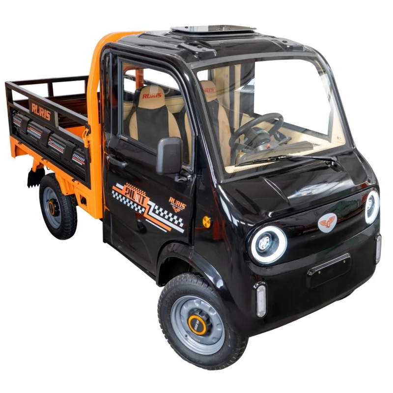 Triciclu electric pick-up RURIS Pilot 5000N, putere maxima 4900 W, autonomie pana la 130 km, cu volan, viteza maxima de 25 km/h, conform reglementarilor UE, fara permis, negru