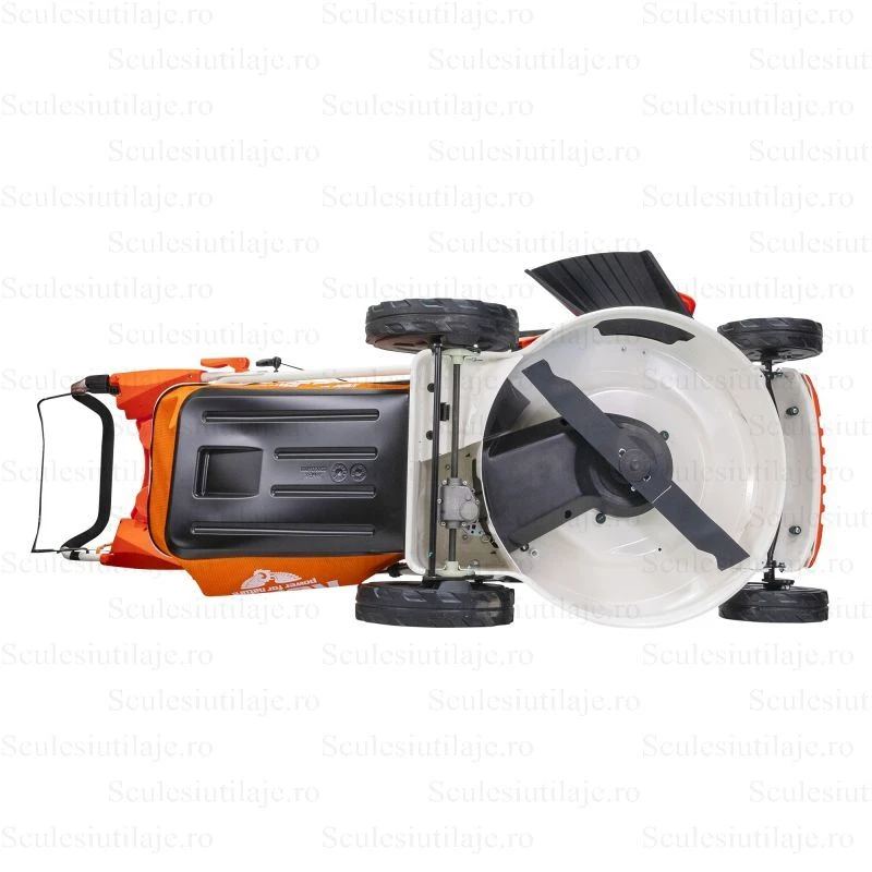 Masina de tuns gazon RURIS RX555S, 5.2 CP, 530 mm, autopropulsata, motor Honda GCV200, 65L, functie mulching, carcasa metalica