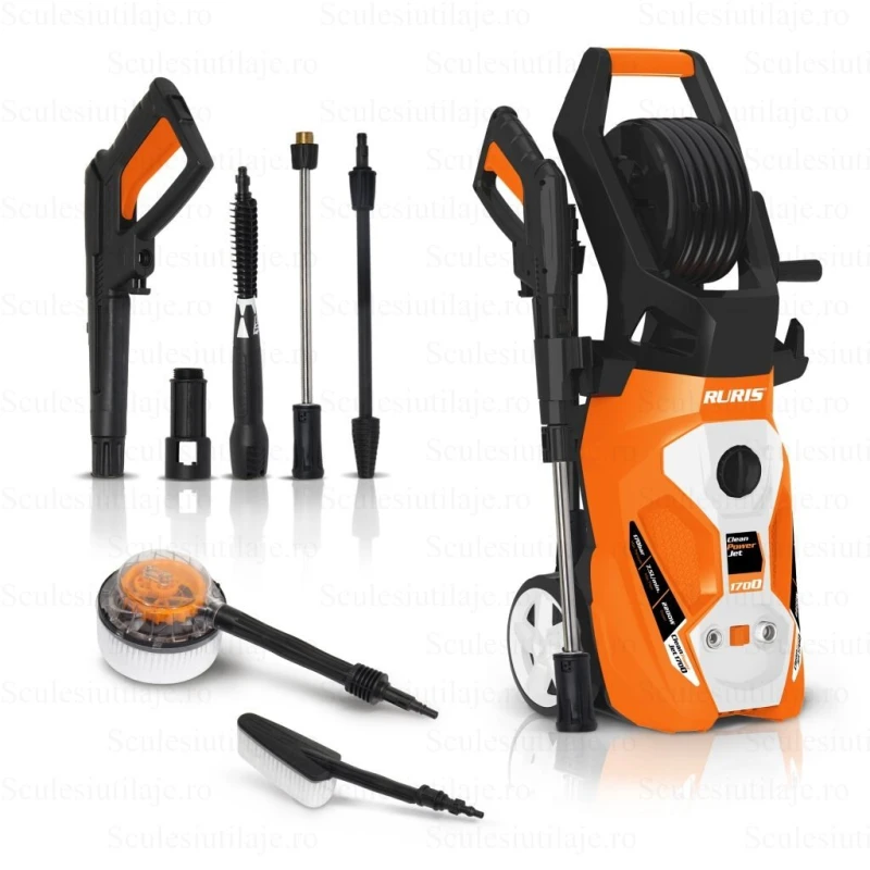 Aparat de spalat cu presiune RURIS CleanPowerJet 1700 – 2200W, 170 Bari, 7.5 L/min, Furtun 6 m, Cablu 5 m, 9 kg