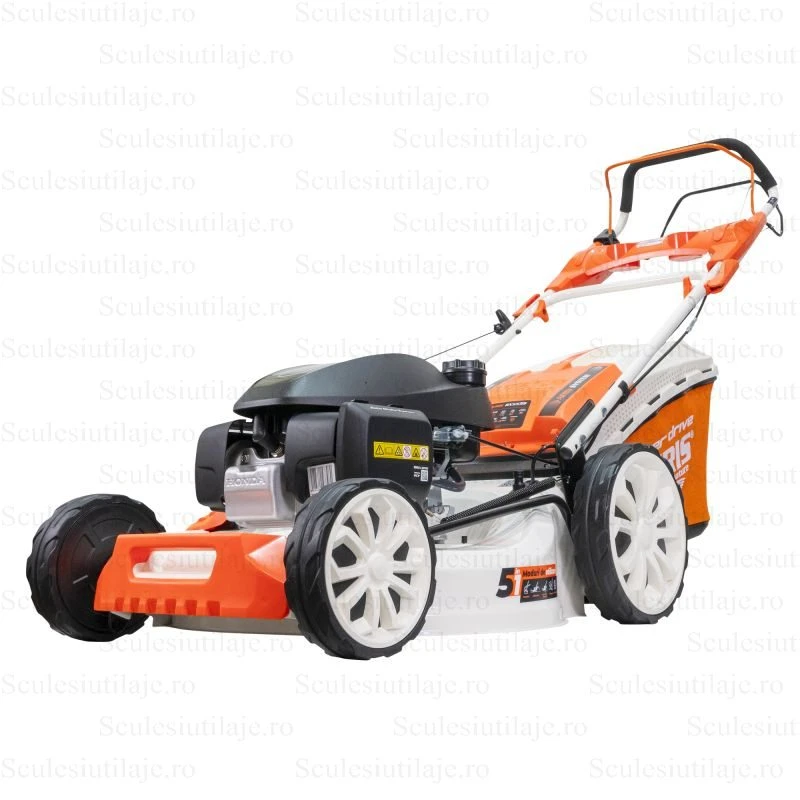Masina de tuns gazon RURIS RX555S, 5.2 CP, 530 mm, autopropulsata, motor Honda GCV200, 65L, functie mulching, carcasa metalica