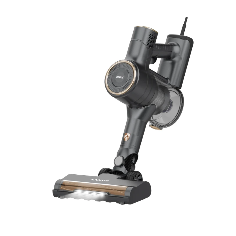Aspirator vertical 2 in 1 Samus Sticky 61 Eco Gold LED, 600W, 17 kPa, filtru HEPA, rezervor 0.8L, gri/auriu