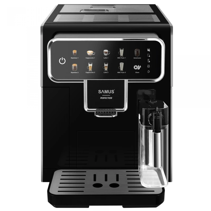 Espressor cafea, Samus Perfection, automat, rasnita incorporata, cafea boabe, 15 bar, 1350 W, capacitate 1.5 litri, capacitate rasnita 300 g, rezervor lapte 300 ml, 9 tipuri de bauturi, control touch, protectie supraincalzire