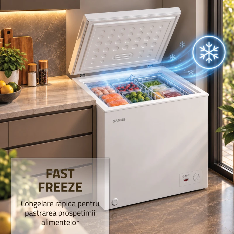 Lada frigorifica Samus LS169IE, 142L, Motor Inverter, 2 in 1 Congelator/Frigider, Fast Freeze, Clasa E