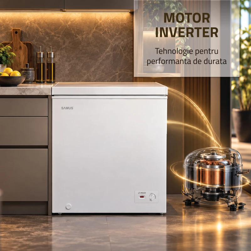 Lada frigorifica Samus LS169IE, 142L, Motor Inverter, 2 in 1 Congelator/Frigider, Fast Freeze, Clasa E
