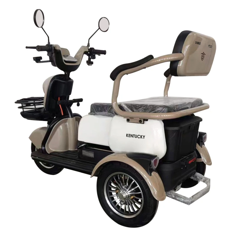 Triciclu electric Samus Kentucky-3R1-10T1000-60V20-Brown-White, Putere 1000 W, Autonomie 60 Km, viteza maxima de 25 km/h, conform reglementarilor UE, fara permis
