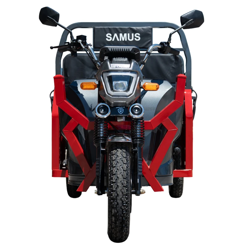Triciclu electric cargo Samus Montana-25-1.3-72V32-Red-Dark Silver, 12 inch, putere maxima 3900W, acumulator 72V 32Ah, autonomie 48 km, viteza maxima de 25 km/h, conform reglementarilor UE, fara permis