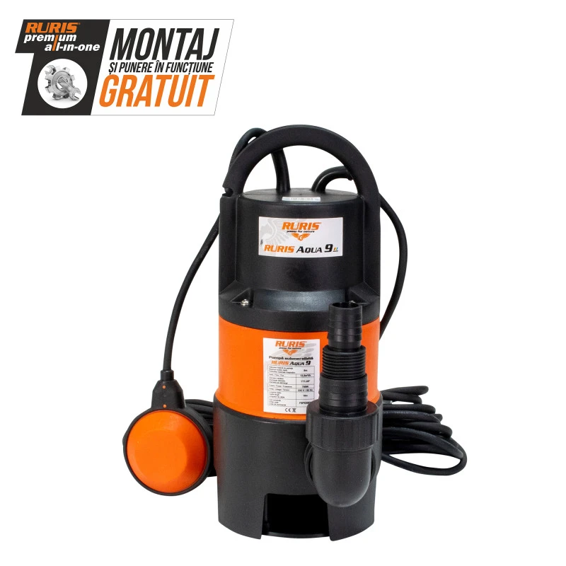 Pompa submersibila RURIS AQUA 9, pentru apa murdara, 750 W, inaltime maxima refulare 8 m, debit 12.5 mc/h, cu tocator, carcasa plastic