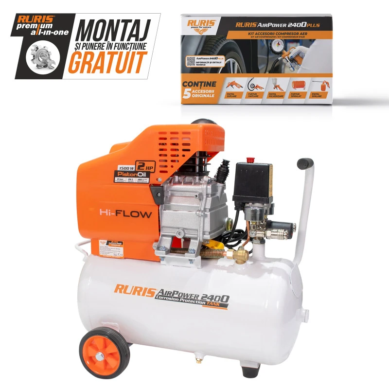 Compresor RURIS AirPower 2400PLUS cu Kit AirPower 2400 Plus, 230 V - 240 V, 1500 W, 2850 rpm