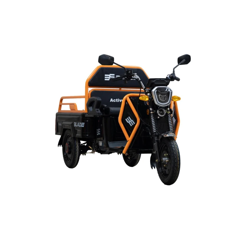 Triciclu Cargo electric BLADE Active R6 1300W, autonomie pana la 50 km, baterie plumb-acid 72 V/20 Ah, viteza maxima de 25 km/h, conform reglementarilor UE, fara permis, Negru-Portocaliu