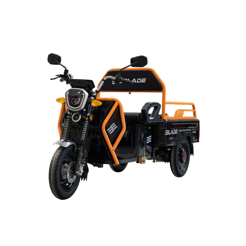 Triciclu Cargo electric BLADE Active R6 1300W, autonomie pana la 50 km, baterie plumb-acid 72 V/20 Ah, viteza maxima de 25 km/h, conform reglementarilor UE, fara permis, Negru-Portocaliu