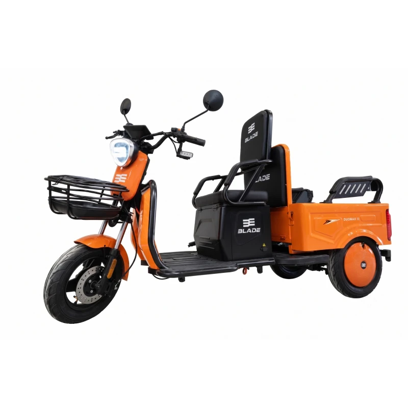 Triciclu electric BLADE DUO MAX 11, 1200W, 60V 20Ah, autonomie 50 km, 3+1 viteze, viteza maxima de 25 km/h, conform reglementarilor UE, fara permis, Portocaliu-Negru