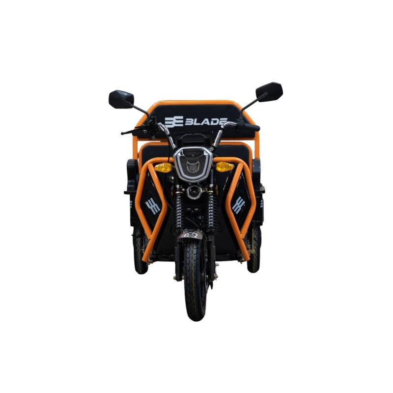 Triciclu Cargo electric BLADE Active R6 1300W, autonomie pana la 50 km, baterie plumb-acid 72 V/20 Ah, viteza maxima de 25 km/h, conform reglementarilor UE, fara permis, Negru-Portocaliu