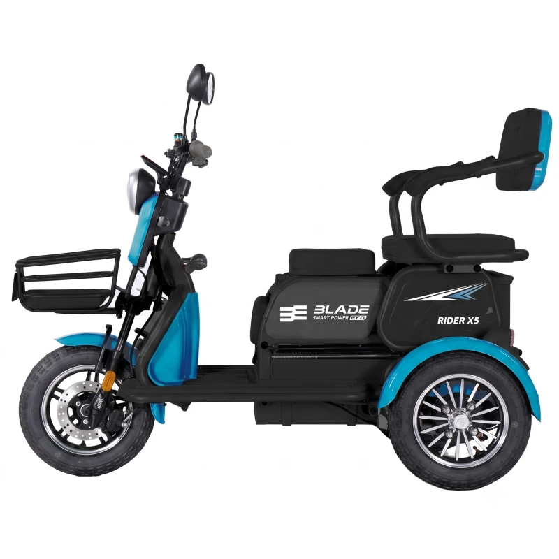 Triciclu electric persoane BLADE VIVA 14, 1200W, 60V 20Ah, autonomie 50 km, viteza maxima de 25 km/h, conform reglementarilor UE, fara permis, Albastru-Negru