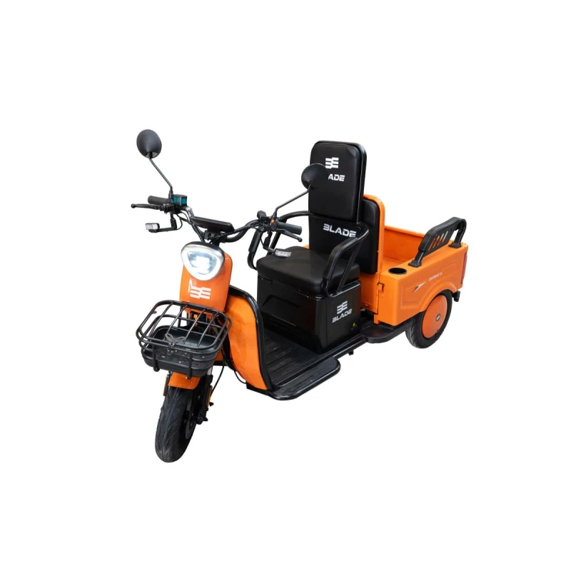 Triciclu electric BLADE DUO MAX 11, 1200W, 60V 20Ah, autonomie 50 km, 3+1 viteze, viteza maxima de 25 km/h, conform reglementarilor UE, fara permis, Portocaliu-Negru