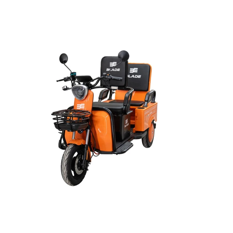 Triciclu electric BLADE DUO MAX 11, 1200W, 60V 20Ah, autonomie 50 km, 3+1 viteze, viteza maxima de 25 km/h, conform reglementarilor UE, fara permis, Portocaliu-Negru