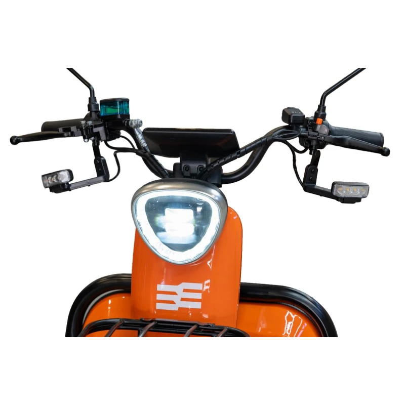 Triciclu electric BLADE DUO MAX 11, 1200W, 60V 20Ah, autonomie 50 km, 3+1 viteze, viteza maxima de 25 km/h, conform reglementarilor UE, fara permis, Portocaliu-Negru